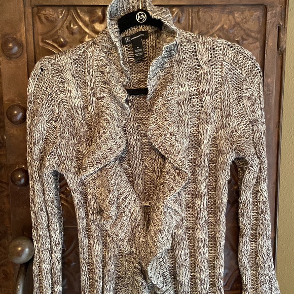 INC long ruffle cardigan sweater medium - Picture 2 of 10